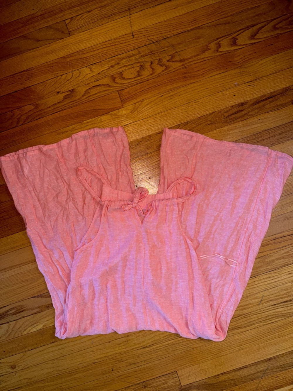 Haute Hippie Coral Pink Wide-Leg Linen Jumpsuit - Picture 5 of 7